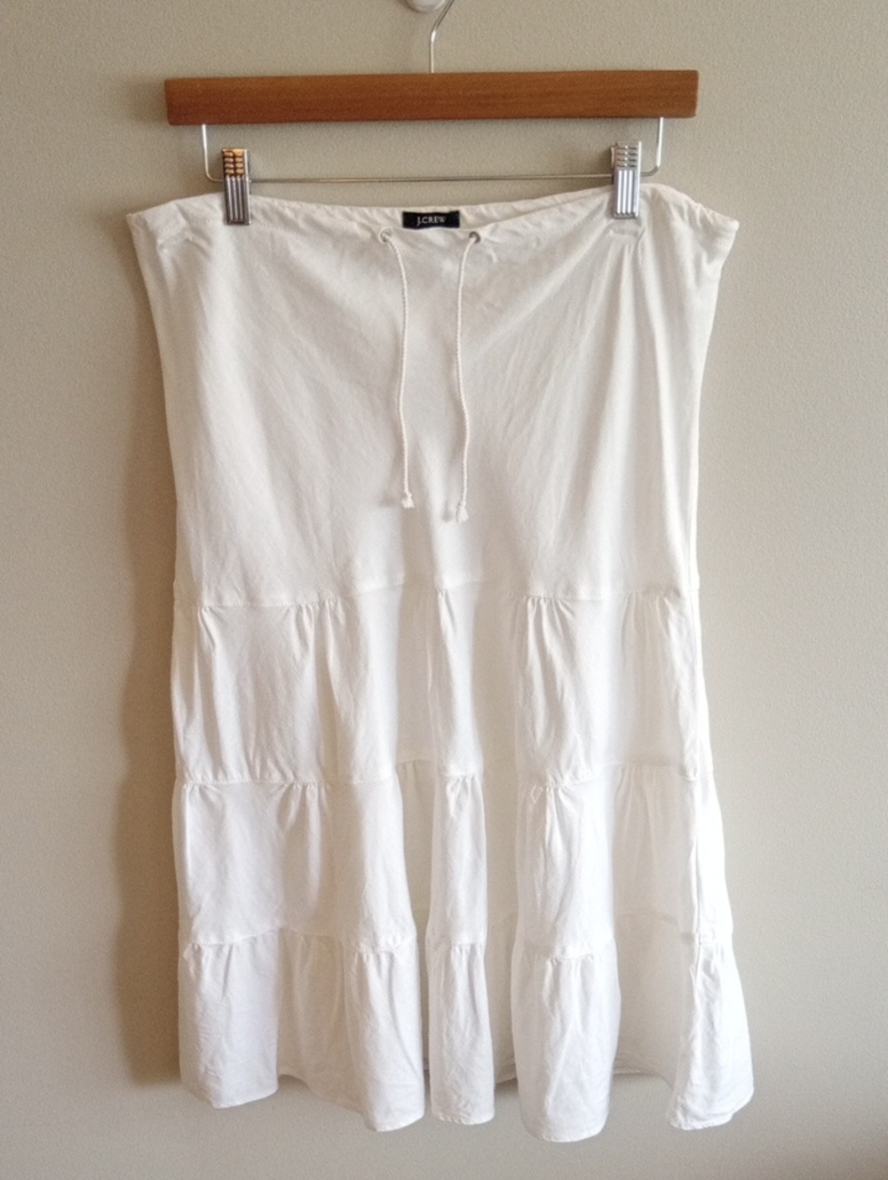 J. Crew 100% Linen Drawstring Tiered Skirt White Classic Iconic